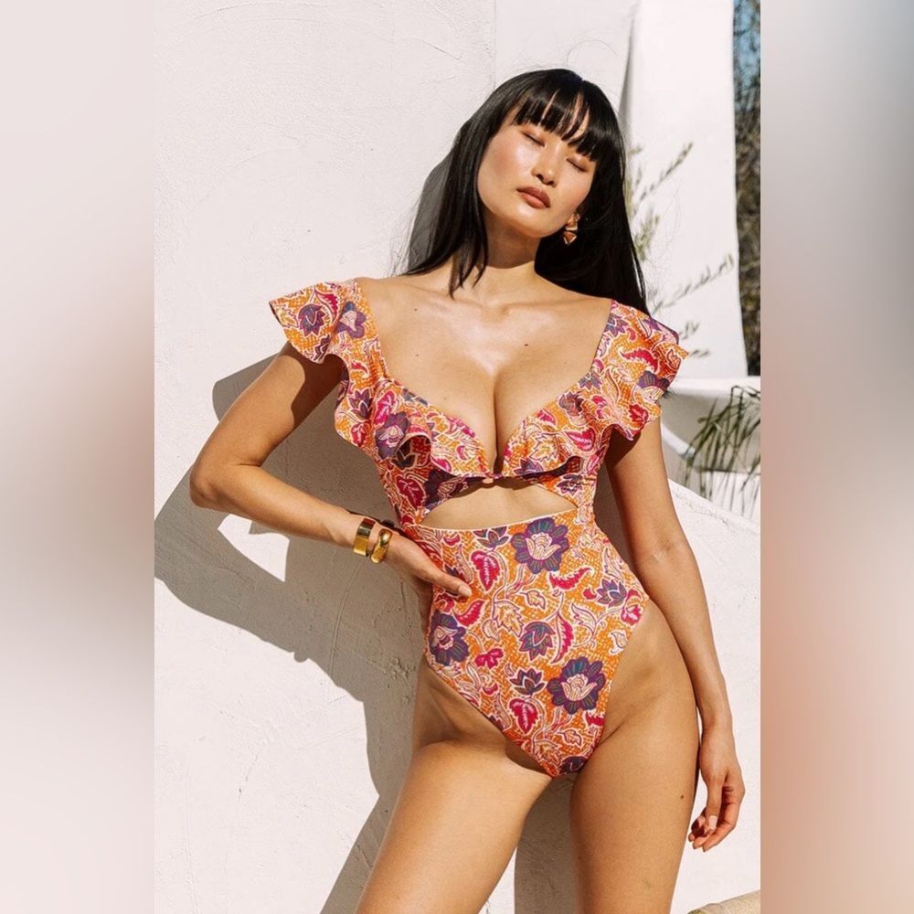 Cleobella Vibrant Floral Ruffle Swimsuit